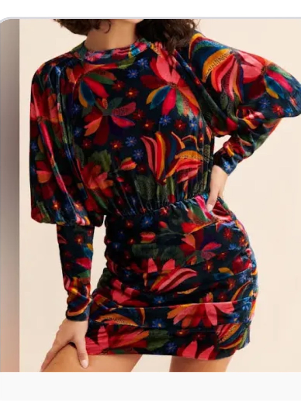 Farm Rio Banana Sky Long Sleeve Velvet Dress